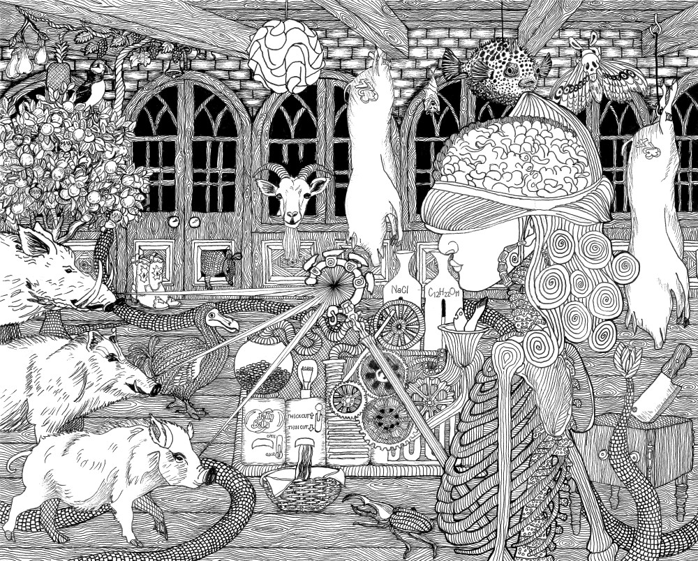 Illustration av verket 'The Bacon and Jellybean Machine'